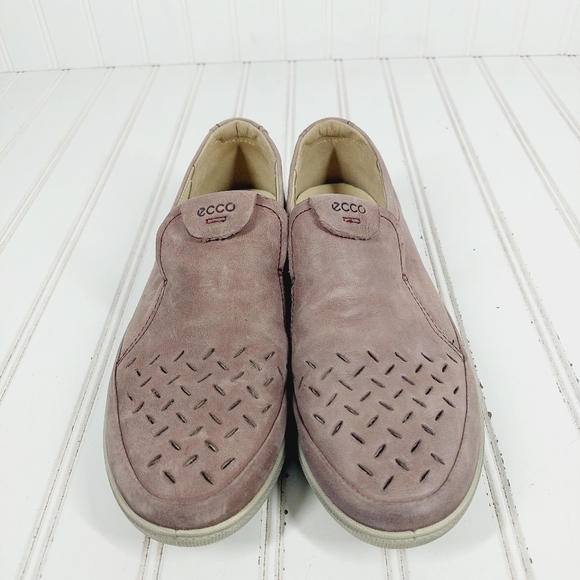 Ecco Pink Purple Laser Cut Leather Slip On Comfy Flat Loafers C852 - Picture 3 of 13